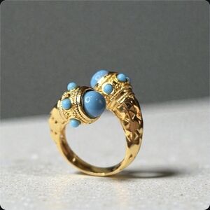 18k Gold Plated Byzantine Filigree Turquoise Bypass Ring